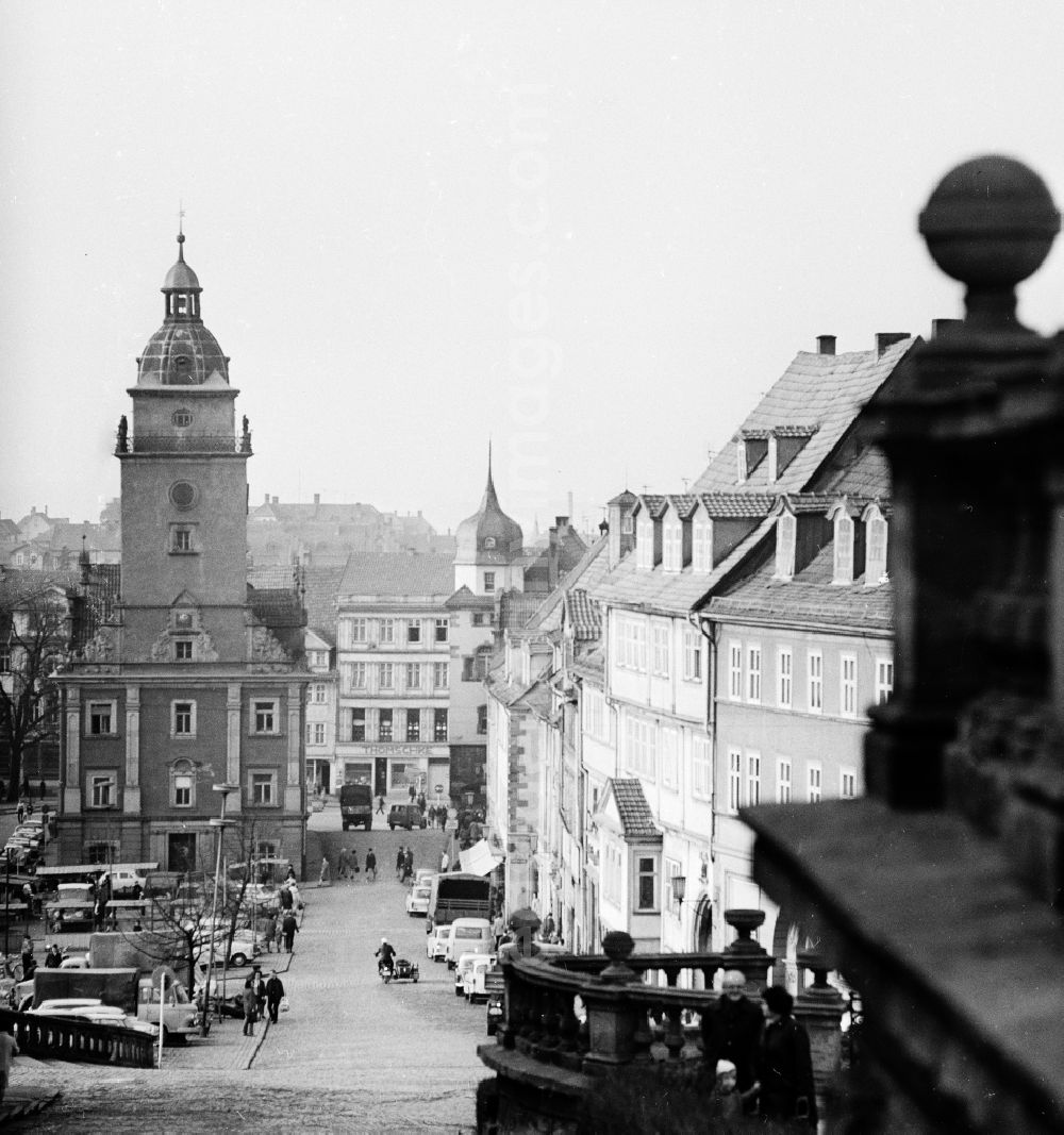 GDR picture archive: Gotha - Old town at the Hauptmarkt with the town hall tower in Gotha in the federal state Thuringia in the area of the former GDR, German democratic republic