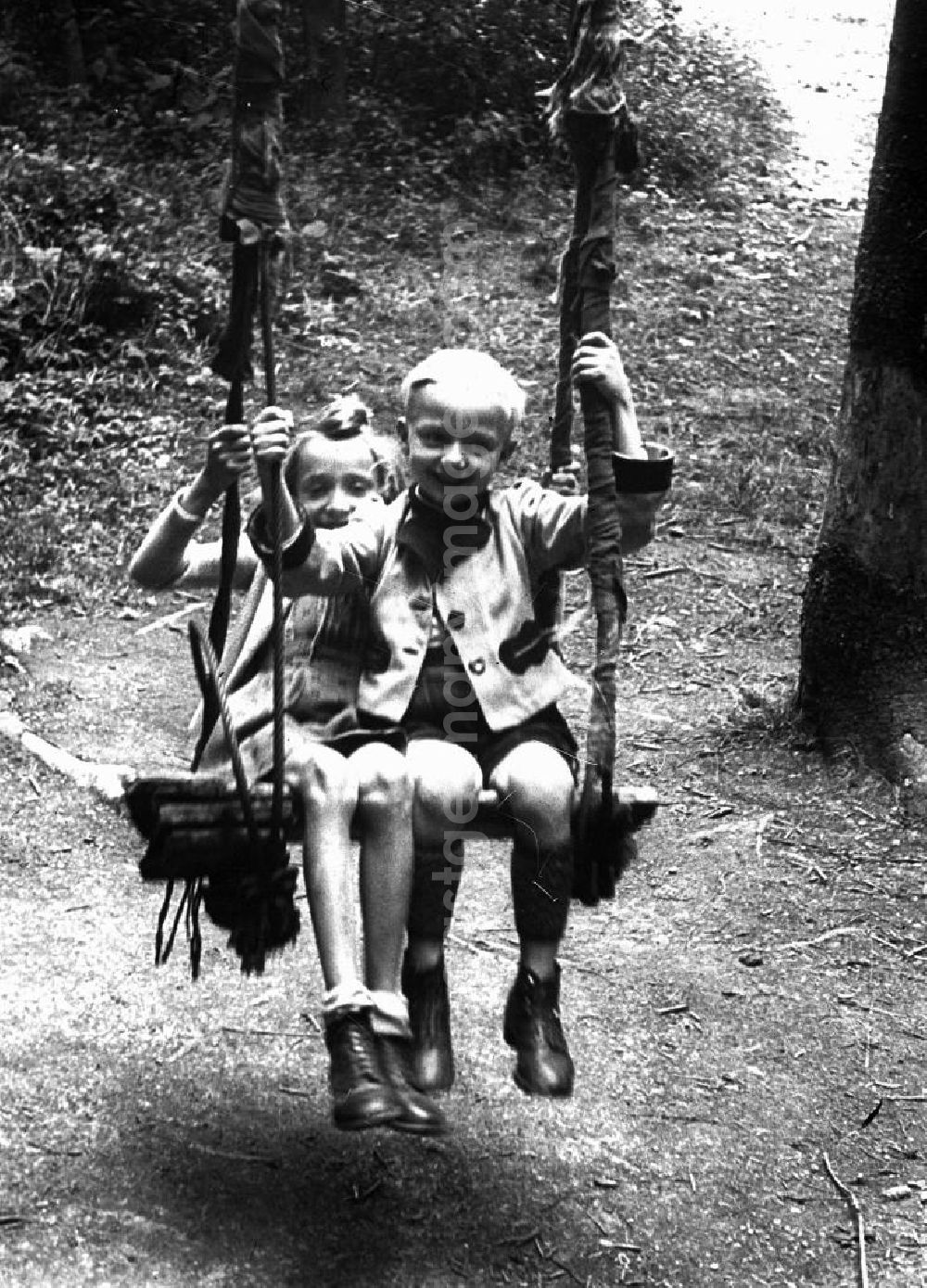 GDR image archive: Schierke - Geschwister schaukeln anlässlich eines Ausflugs in den Harz. Sisters and brothes / sibo swing during a trip to the Harz Mountains.
