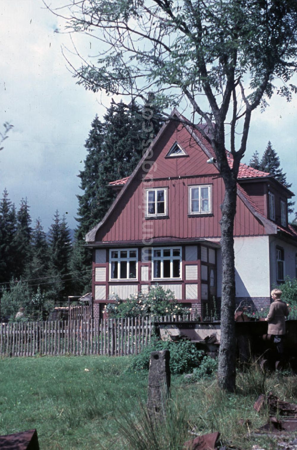 GDR picture archive: Schierke - Fachwerkhaus in der Brockenstraße in Schierke im Harz. Half-timber house in the street Brockenstraße in Schierke in the Harz Mountains.