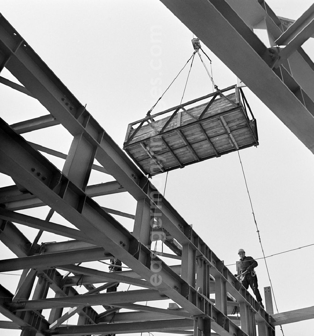 GDR image archive: Berlin - Building material at the crane on the Berlin TV tower in the district Mitte in Berlin, the former capital of the GDR, German Democratic Republic