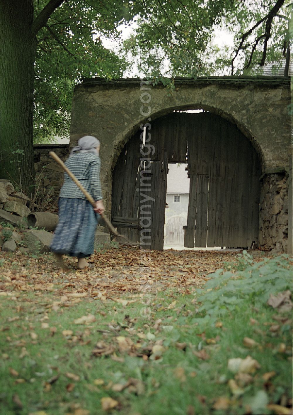 GDR photo archive: Räckelwitz - Agricultural work in a farm and farm in Raeckelwitz, Saxony on the territory of the former GDR, German Democratic Republic