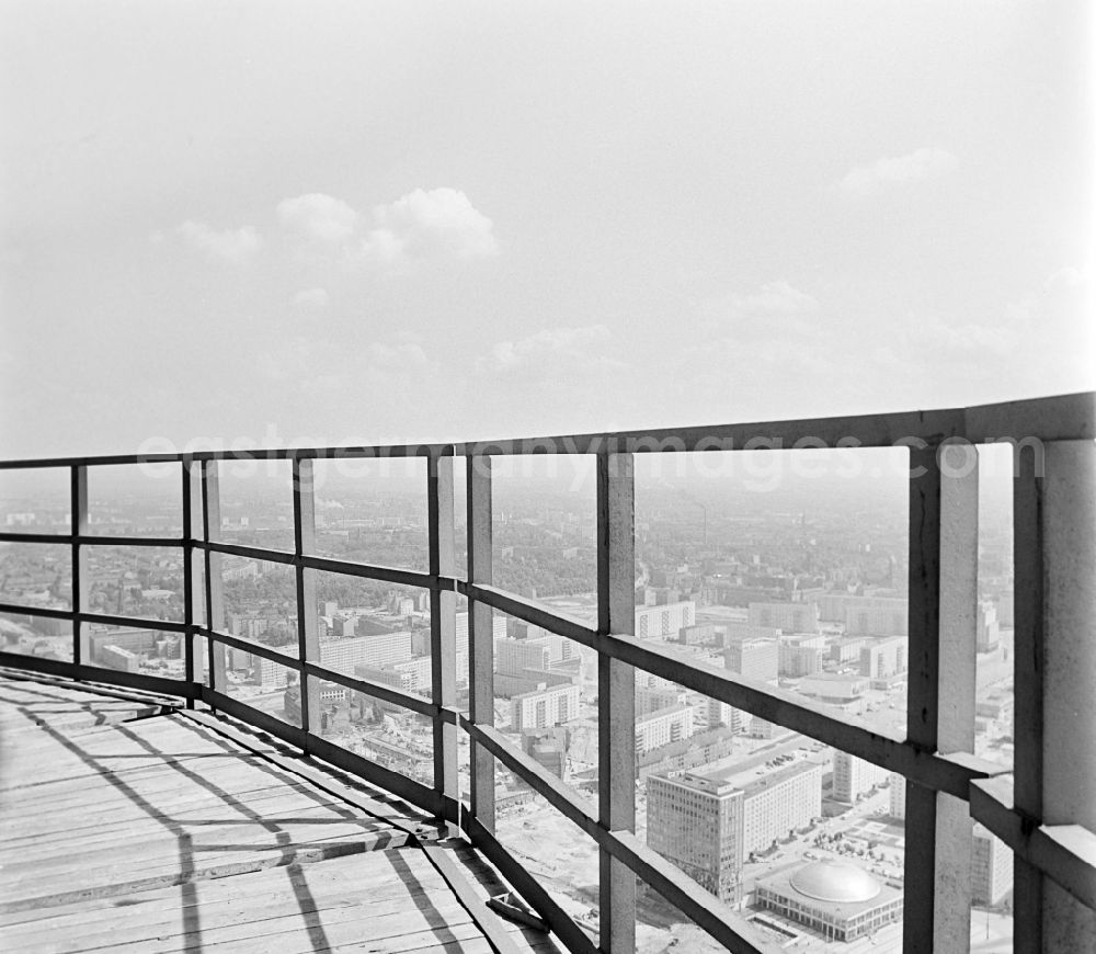 GDR image archive: Berlin - View from the construction site of the Berlin TV Tower towards the east with Haus des Lehrers and Congress Hall in the district Mitte in Berlin, the former capital of the GDR, German Democratic Republic