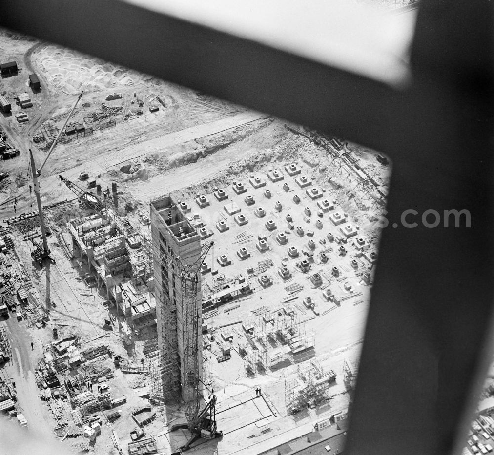 GDR photo archive: Berlin - View of the construction work at Alexanderplatz from the construction site of the Berlin TV Tower in the district Mitte in Berlin, the former capital of the GDR, German Democratic Republic