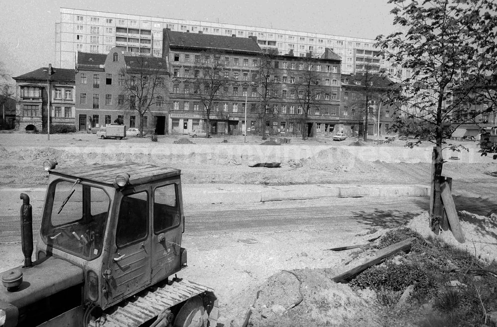 GDR photo archive: Berlin - Building site to the new building of the street to old Friedrich's field formerly street of the freeing in the district bright mountain in Berlin, the former capital of the GDR, German democratic republic
