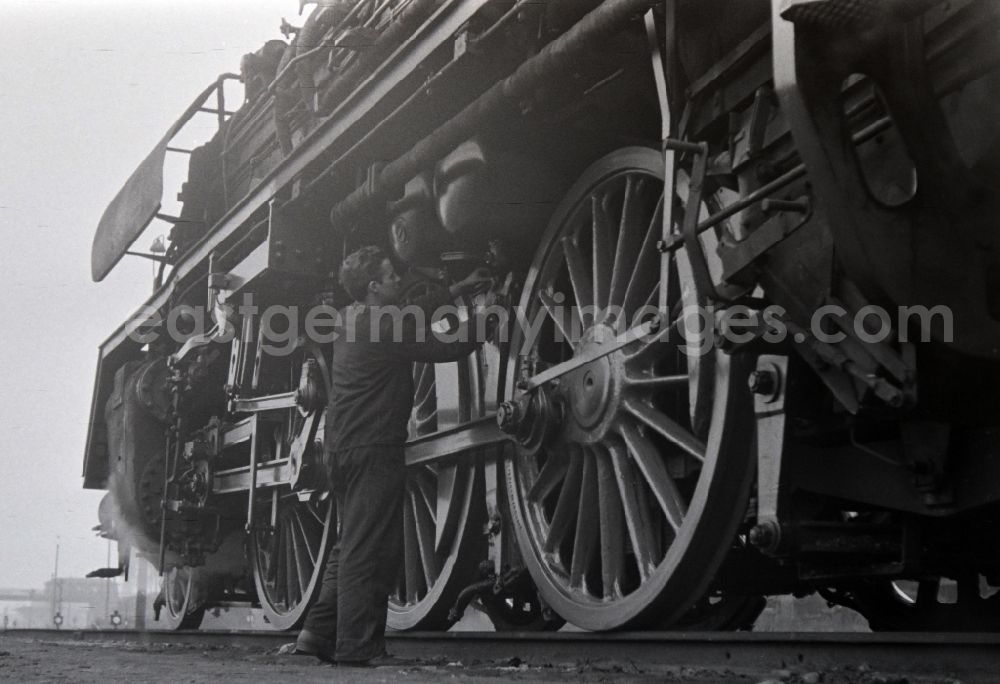 GDR image archive: Halberstadt - Maintenance and repair work on the operation of steam locomotives of the Deutsche Reichsbahn of the construction series 23 in Halberstadt in the state Saxony-Anhalt on the territory of the former GDR, German Democratic Republic