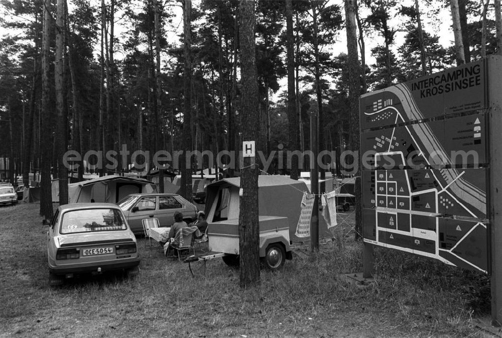 Berlin: Urlauber aus der Tschechoslowakei sitzen zusammen am aufgebautem Zelt mit Autos vom Typ Skoda 1