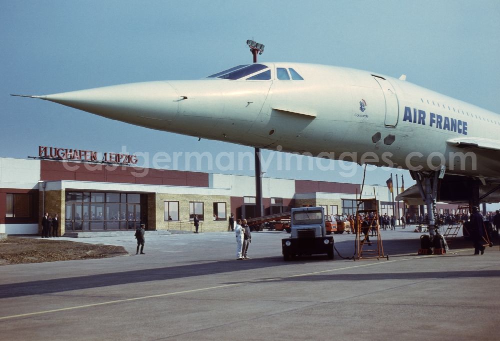 GDR picture archive: Schkeuditz - Air France Concorde F-BVFF on the apron of Leipzig-Schkeuditz Airport in the state Saxony on the territory of the former GDR, German Democratic Republic