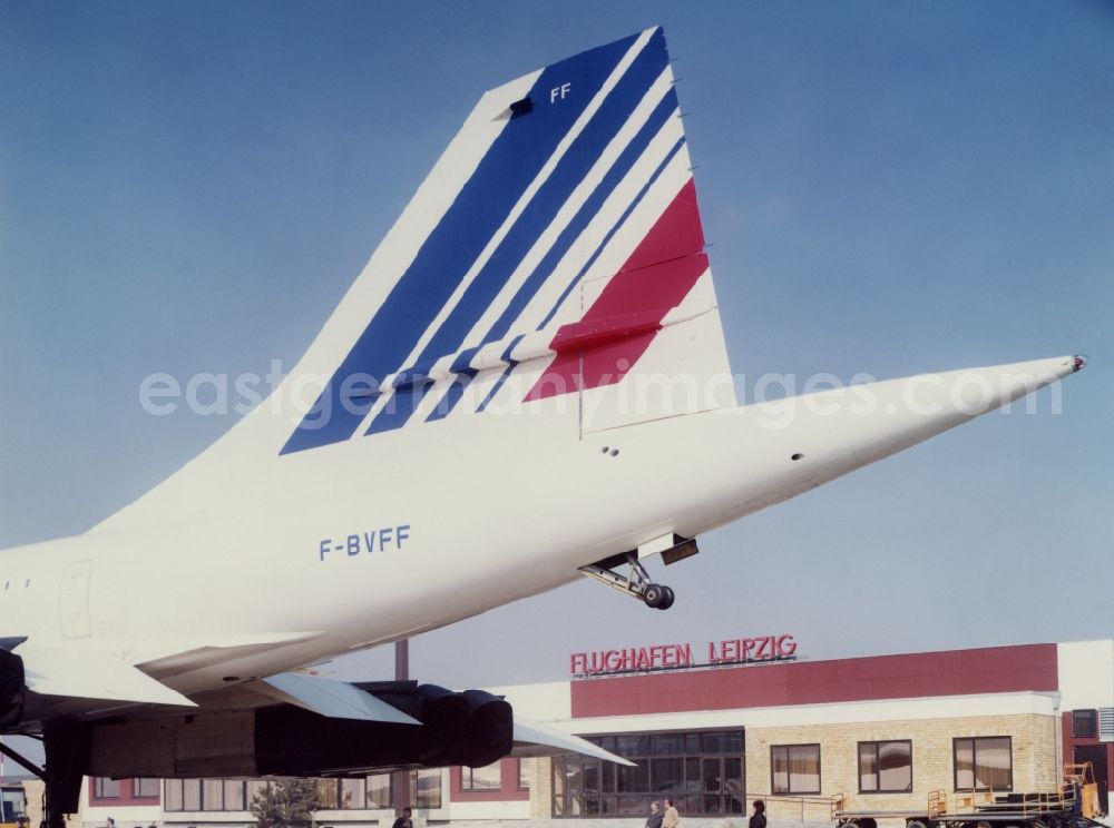 Schkeuditz: Air France Concorde F-BVFF on the apron of Leipzig-Schkeuditz Airport in the state Saxony on the territory of the former GDR, German Democratic Republic
