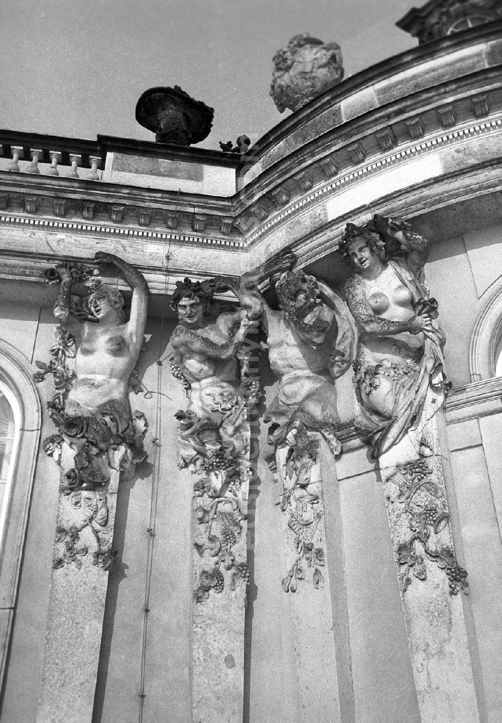 GDR image archive: Potsdam - Sandstone statues of the sculptor Friedrich Christian Glume in the form of Bacchantes at Sanssouci Palace in Potsdam