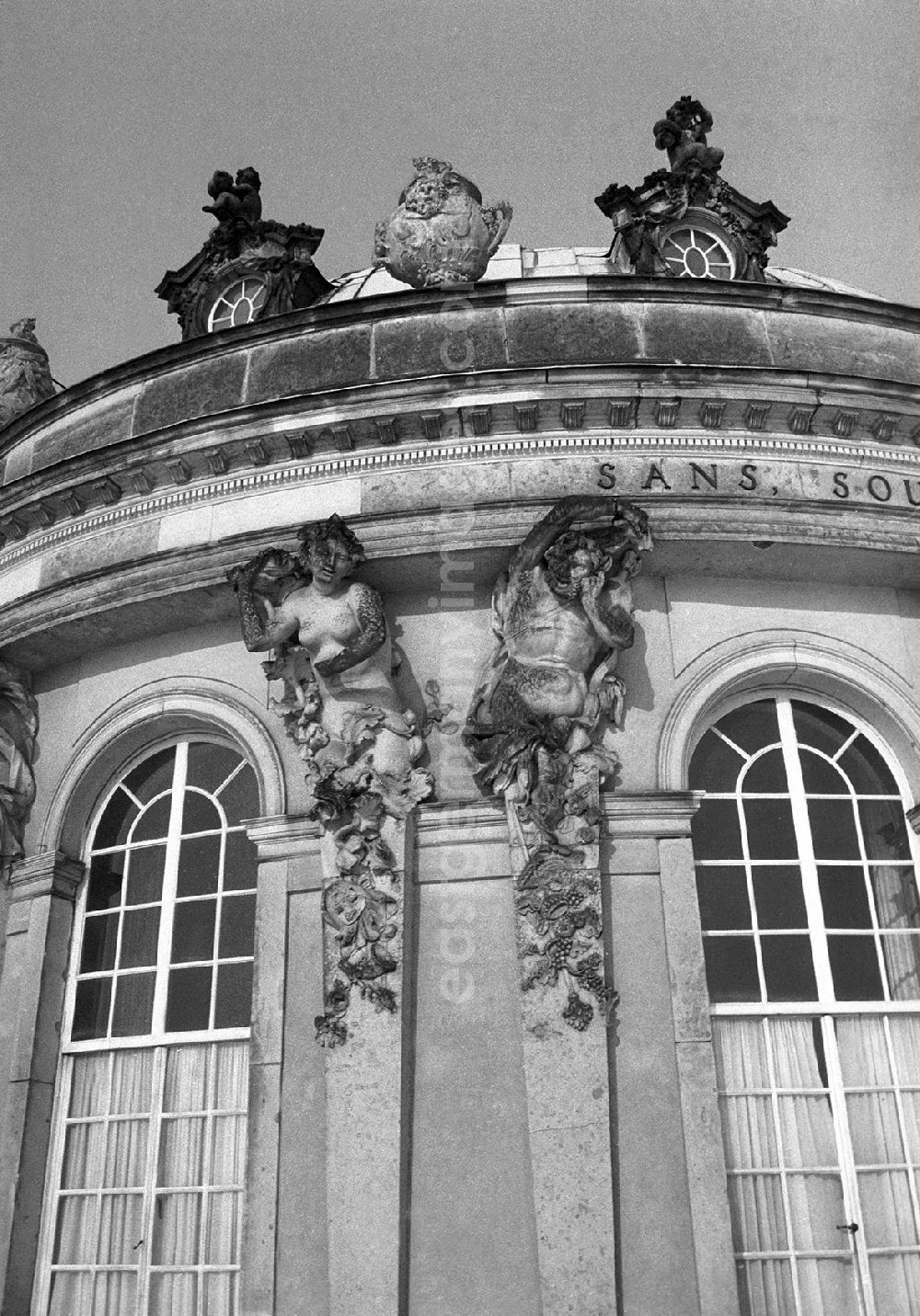 GDR photo archive: Potsdam - Sandstone statues of the sculptor Friedrich Christian Glume in the form of Bacchantes at Sanssouci Palace in Potsdam