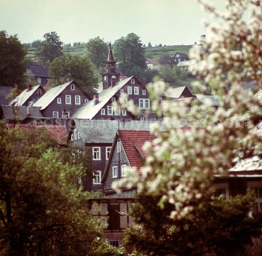 GDR image archive: Deesbach - Mit Schiefer bedeckt sind die Fassaden und Dächer in Deesbach im Thüringer Wald. Der Thüringer Wald mit seinen Wander- und Erholungsmöglichkeiten war ein beliebtes Urlaubsziel in der DDR.