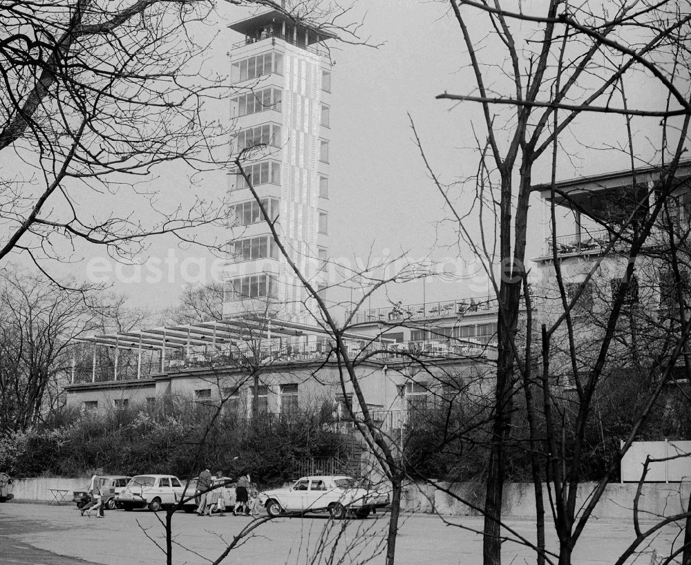 GDR image archive: Berlin - The Mueggelturm is a well-known destination in the southeast of Berlin in Koepenick. It is south of the Mueggelsee in the Mueggelbergen on the small Mueggelberg. The tower with its restaurant quickly became a popular destination