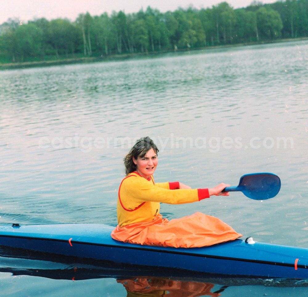 Beetzsee: The German canoeist Birgit Fischer am Beetzsee in Brandenburg today. 1984 and 1993 Birgit Schmidt. She was a member of the Army Sports clubs forward Potsdam