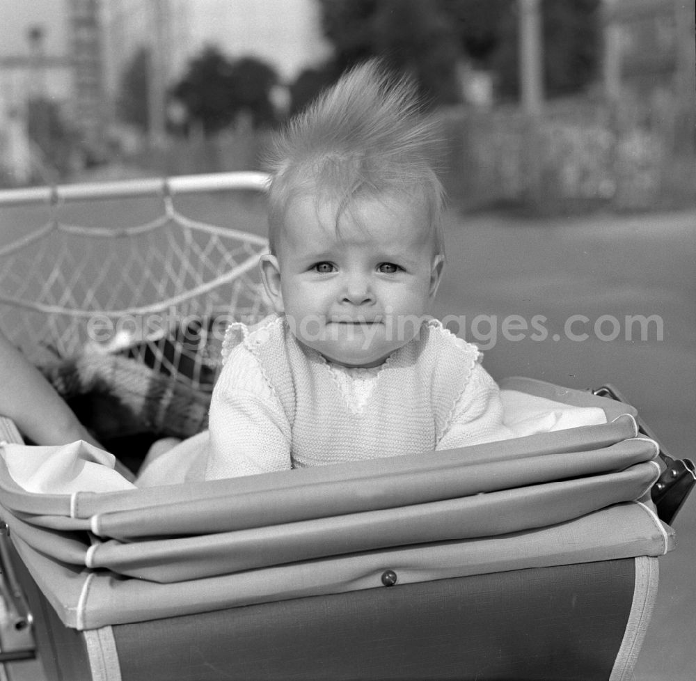 GDR picture archive: Berlin - Mitte - A baby lying on his stomach in a pram in Berlin
