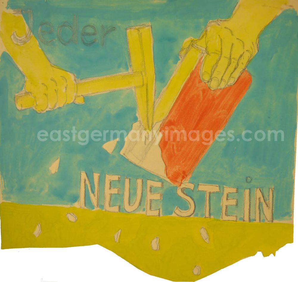 GDR photo archive: Berlin - Entwurf von Herbert Sandberg Jeder neue Stein 29,5x27,