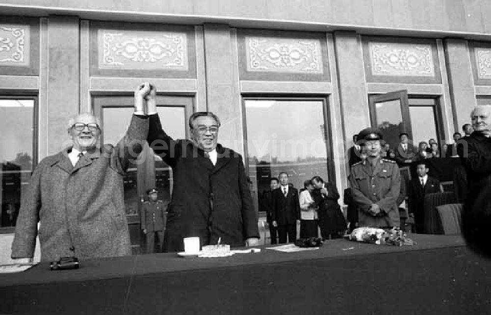 Pjöngjang: Erich Honecker mit Kim Il-Sung in Pjöngjang in Nordkorea.