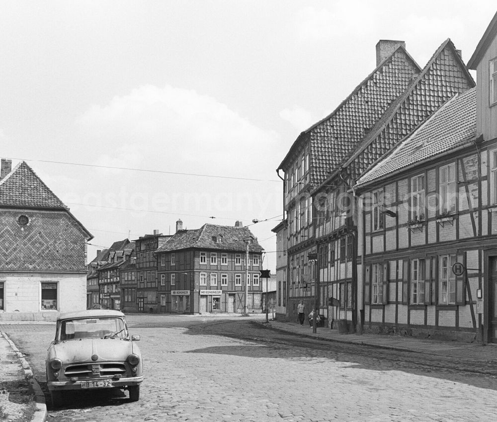 GDR picture archive: Halberstadt - Half-timbered facade and building front Voigtei corner Bakenstrasse in Halberstadt in the state Saxony-Anhalt on the territory of the former GDR, German Democratic Republic