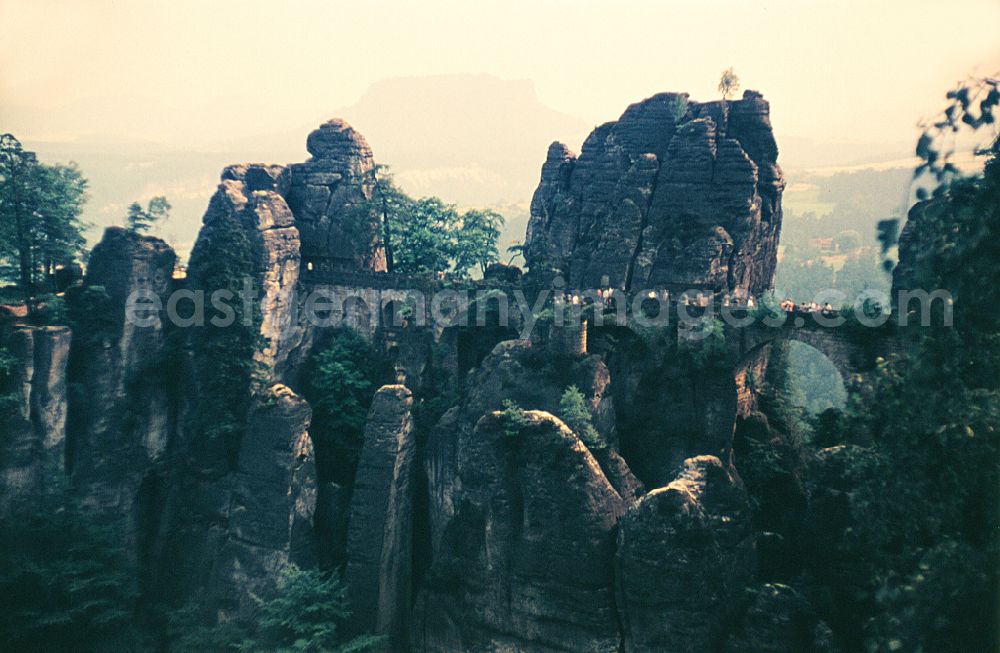 GDR image archive: Lohmen - Rock forms of the rock formation of the natural monument Basteibruecke in Lohmen, Saxony on the territory of the former GDR, German Democratic Republic