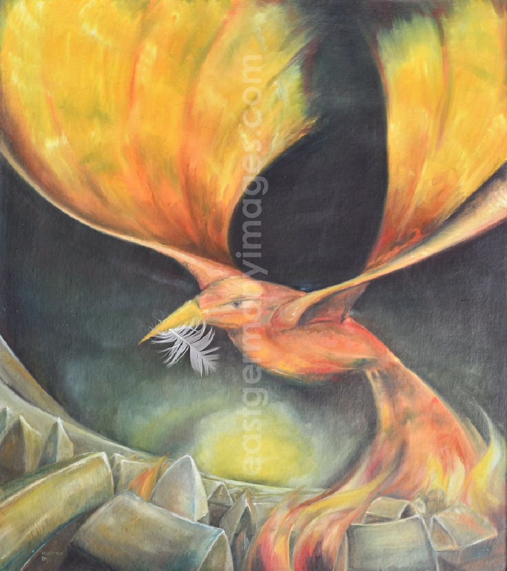 GDR image archive: Berlin - VG Image free work: Oil on canvas Firebird with bird's feather by the artist Hubertus Gollnow