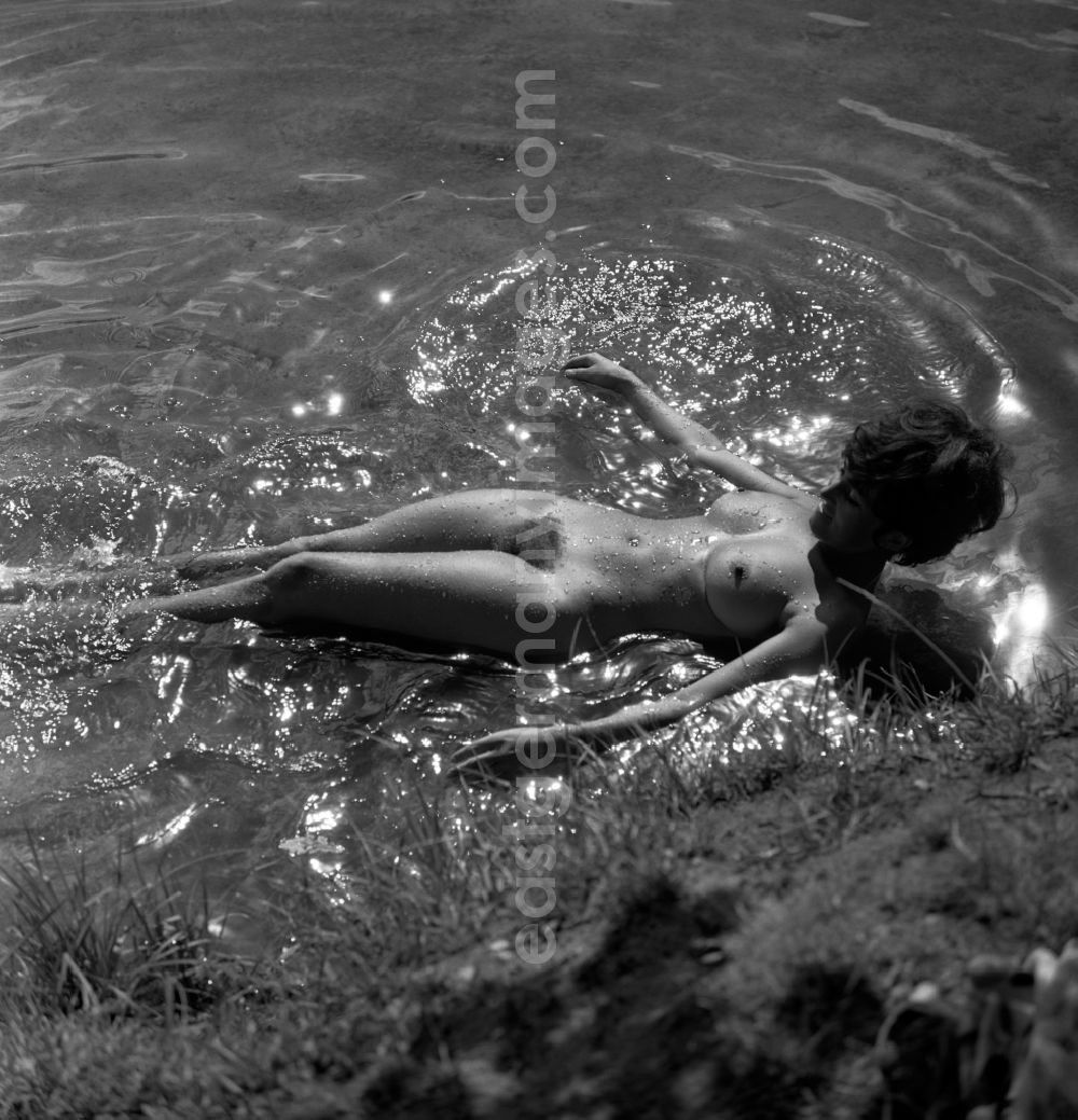 GDR picture archive: Berlin - Naked young woman on a nudist beach am Langer See in Berlin, the former capital of the GDR, German Democratic Republic