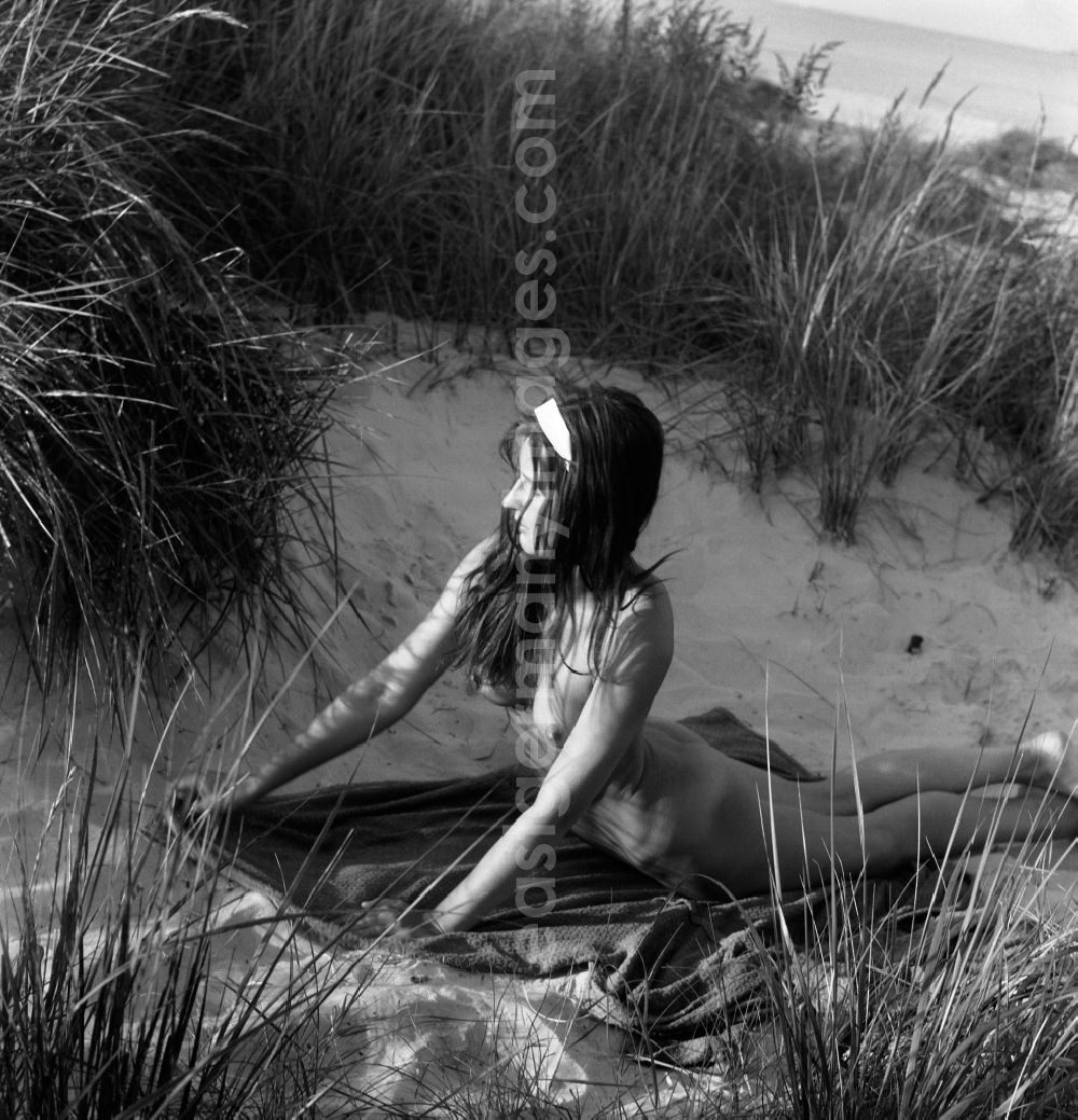 GDR picture archive: Rostock - Nude photo of a young woman on the nudist beach on the Baltic Sea in the former capital of the GDR, German Democratic Republic