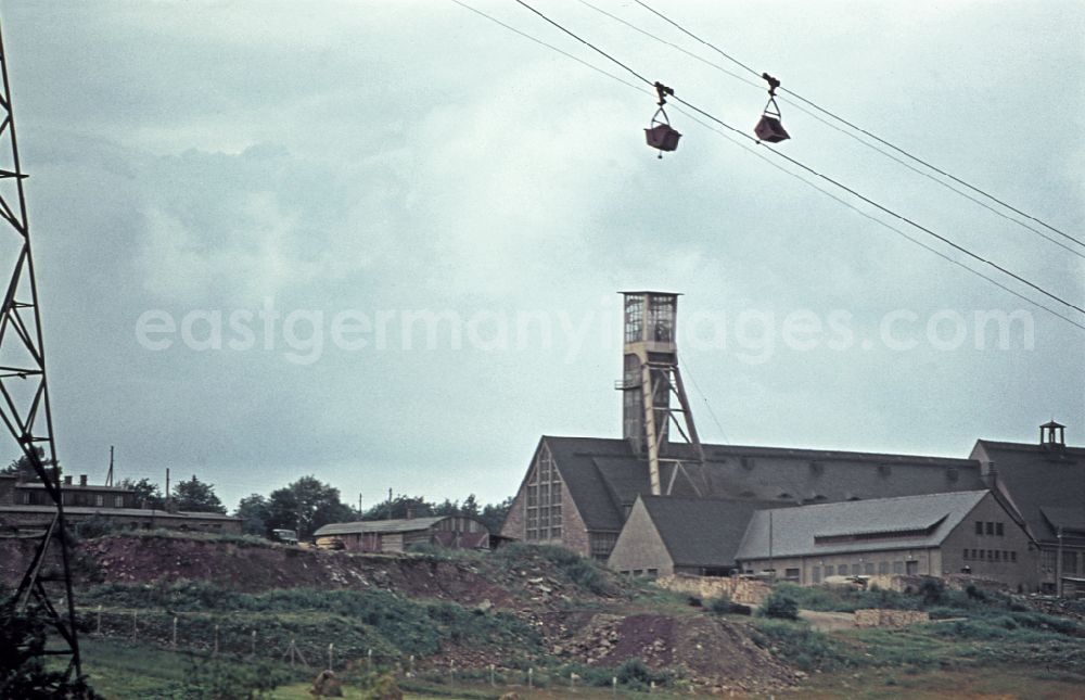 GDR picture archive: Annaberg-Buchholz - Mining mine and colliery with a winding tower for uranium extraction for SDAG Wismut in Annaberg-Buchholz, Saxony in the area of ??the former GDR, German Democratic Republic