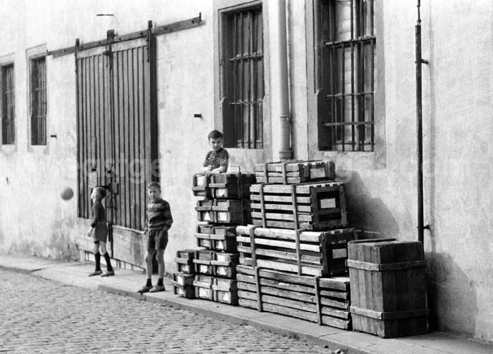 GDR image archive: Freiberg - Jungen spielen auf einer Straße in Freiberg.