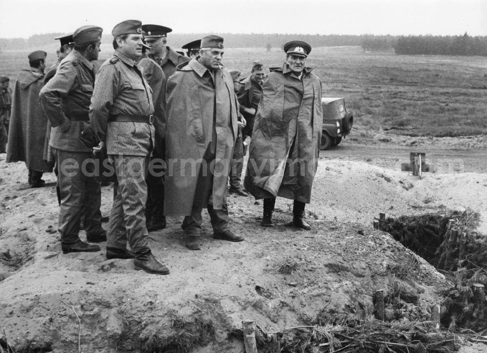 GDR photo archive: Annaburg - Colonel General Horst Stechbarth and other senior members of the NPA during a maneuver of the Warsaw Pact in Anna Castle in Saxony-Anhalt