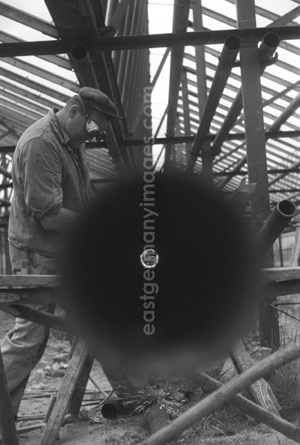 GDR image archive: Trinwillershagen - New construction of a greenhouse on the German Agricultural Production Cooperative LPG Rotes Banner in Trinwillershagen in Mecklenburg-Western Pomerania