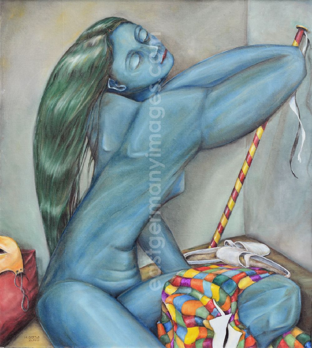 GDR image archive: Berlin - VG picture free work: Oil on canvas Glauke - the blue Nereid by the artist Hubertus Gollnow