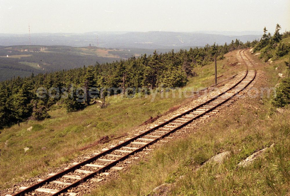 Schierke: Neglected track layout and track systems on the railway line on the summit plateau of the Brocken after its release for civilian visitor traffic in Schierke in the state of Saxony-Anhalt in the area of the former GDR, German Democratic Republic