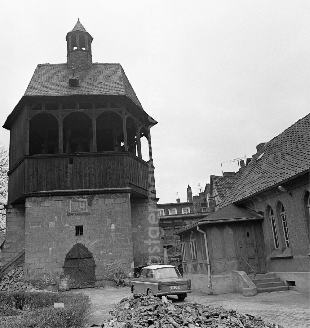 GDR image archive: Halberstadt - Bell tower of the sacred building of the church Johanniskirche in Westendorf in Halberstadt in the state Saxony-Anhalt on the territory of the former GDR, German Democratic Republic