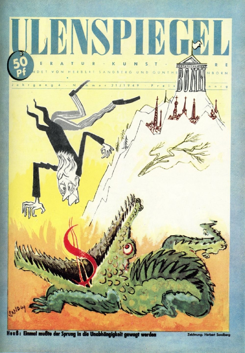 GDR picture archive: Berlin - Colored graphics Once the leap to the independece had to be ventured of the GDR artist Herbert Sandberg in Berlin, the former capital of the GDR, German Democratic Republic. Used on the cover of the Ulenspiegel (year 4 No. 21)