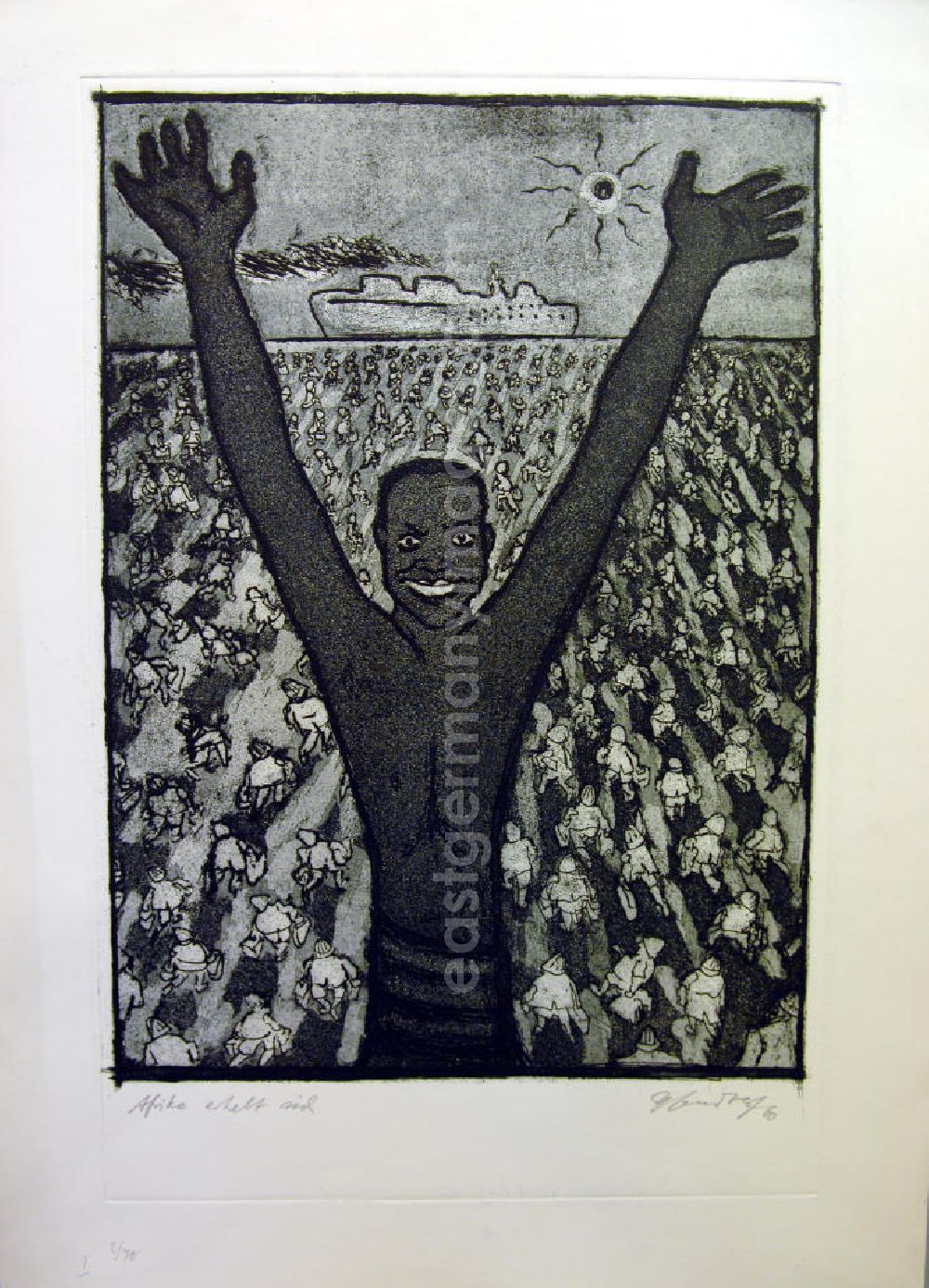 Berlin: Grafik von Herbert Sandberg Afrika erhebt sich aus dem Jahr 1960, 30,5x42,9cm Aquatintaradierung, handsigniert, I 2/7