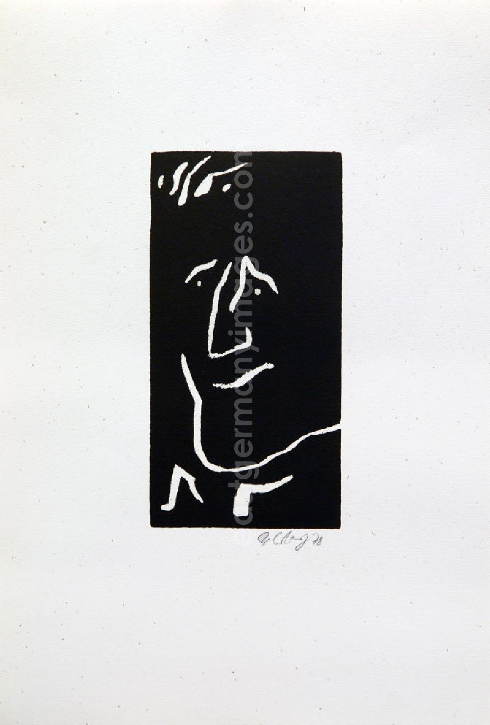 GDR photo archive: Berlin - Grafik von Herbert Sandberg über Bertolt Brecht (*10.02.1898 †14.08.1956) aus dem Jahr 1978 als Erinnerung anlässlich seines 80. Geburtstages (Brecht nah, links) Holzschnitt auf handgeschöpftem Bütten 20,5 x1