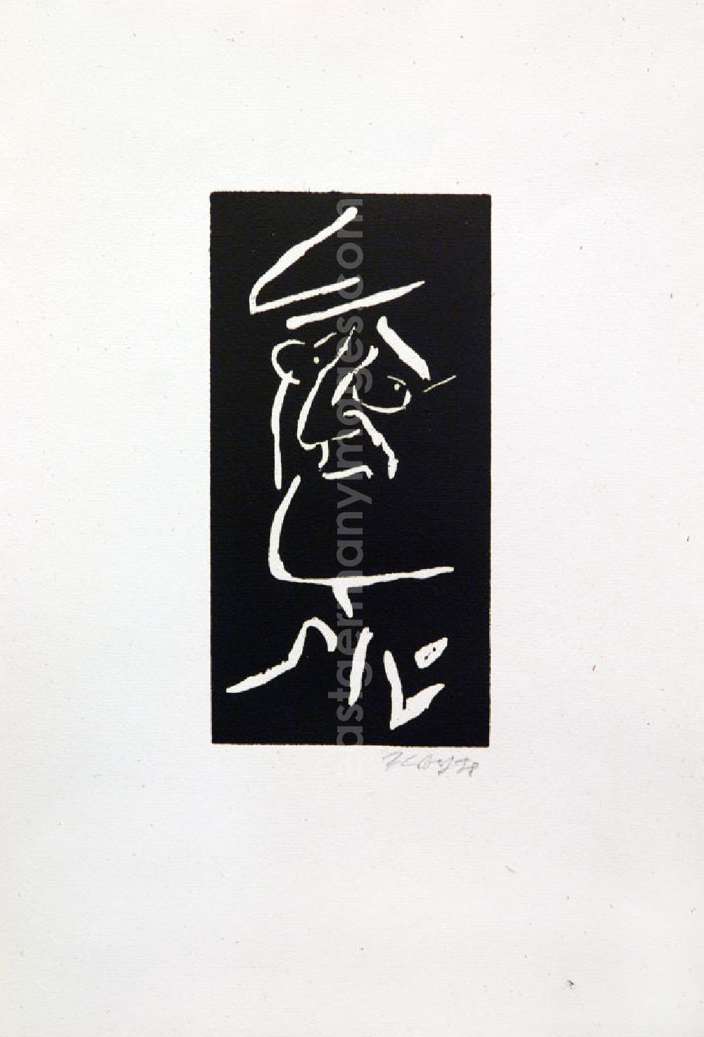 GDR image archive: Berlin - Grafik von Herbert Sandberg über Bertolt Brecht (*10.02.1898 †14.08.1956) aus dem Jahr 1978 als Erinnerung anlässlich seines 80. Geburtstages (Brecht mit Brille, Gesicht nah von links) Holzschnitt auf handgeschöpftem Bütten 20,5 x1