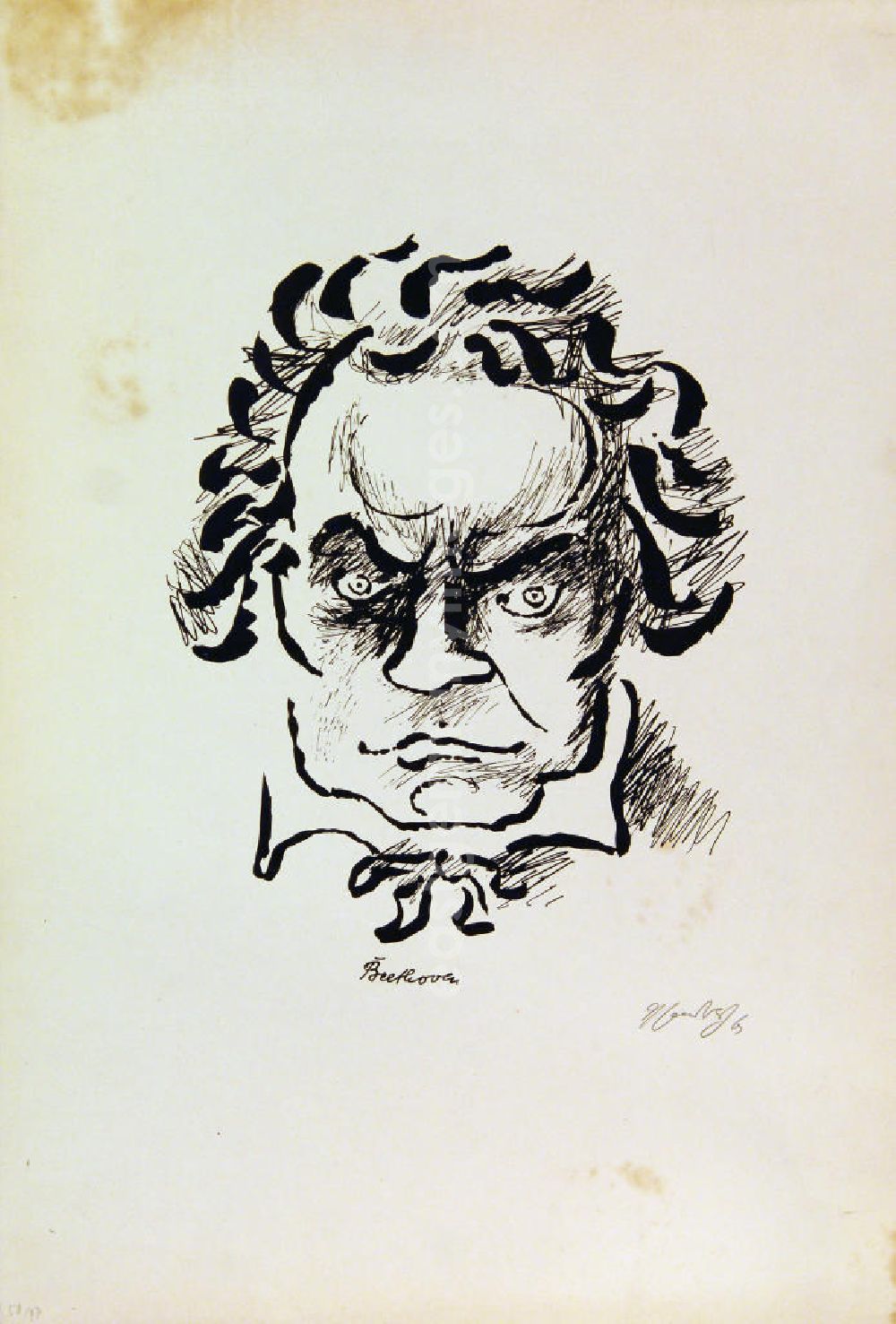 Berlin: Grafik von Herbert Sandberg über Ludwig van Beethoven (*16.12.1770 †26.03.1827) Beethoven aus dem Zyklus Meister der Musik aus dem Jahr 1963, 23,6x29,2cm Lithographie, handsigniert, 47/5