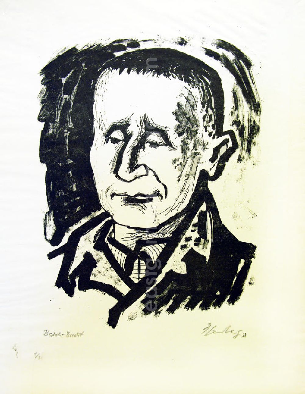 GDR image archive: Berlin - Grafik von Herbert Sandberg Bertolt Brecht (Porträt rechts) aus dem Jahr 1958, 27,5x37,