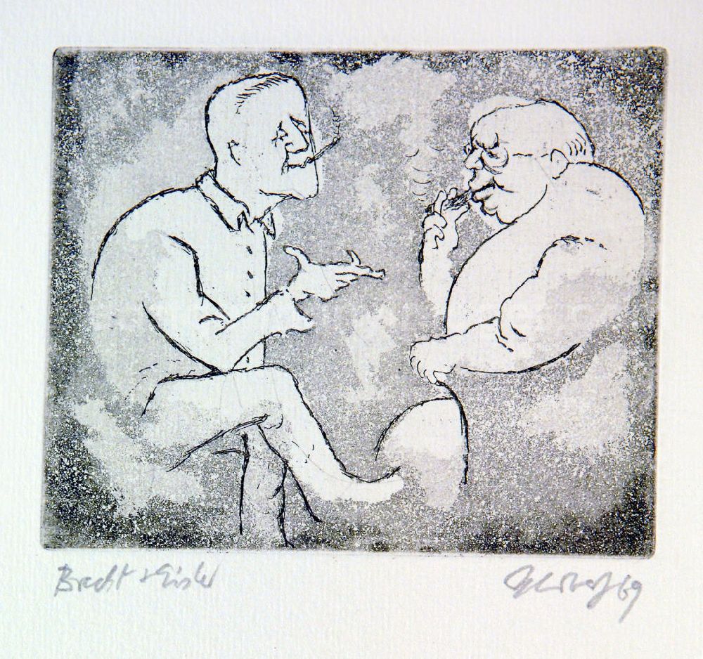 GDR photo archive: Berlin - Grafik von Herbert Sandberg über Bertolt Brecht (*10.02.1898 †14.08.1956) und Hanns Eisler (*06.07.1898 †06.09.1962) Brecht und Eisler aus dem Jahr 1969, 10,