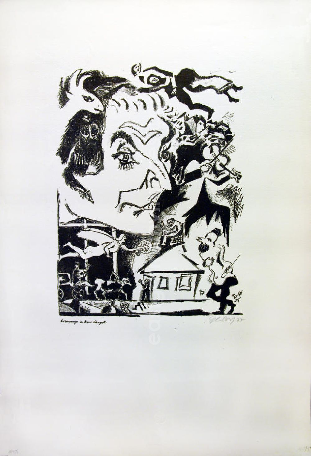 GDR picture archive: Berlin - Grafik von Herbert Sandberg Hommage à Marc Chagall aus dem Jahr 1977, 29,