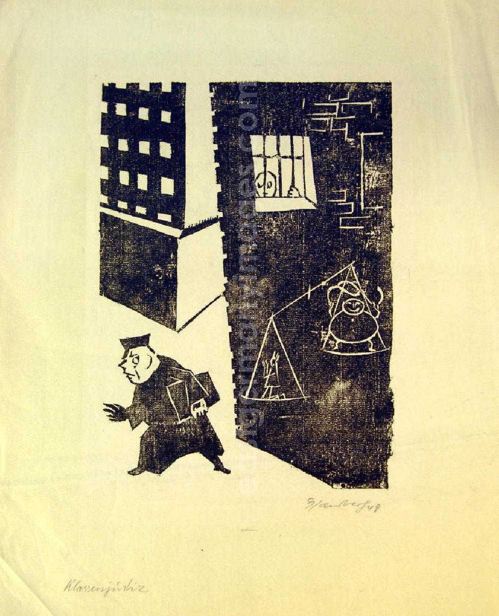 GDR picture archive: Berlin - Grafik von Herbert Sandberg Klassenjustiz aus dem Jahr 1949, 28,5x2