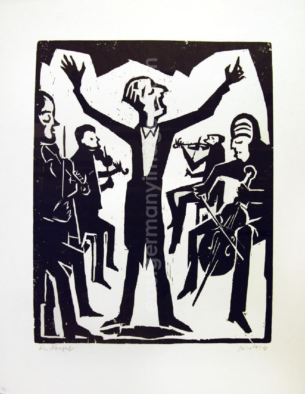 Berlin: Grafik von Herbert Sandberg Das Konzert/Der Sänger aus dem Jahr 1976, 36,0x47,7cm Holzschnitt, handsigniert, 12/3