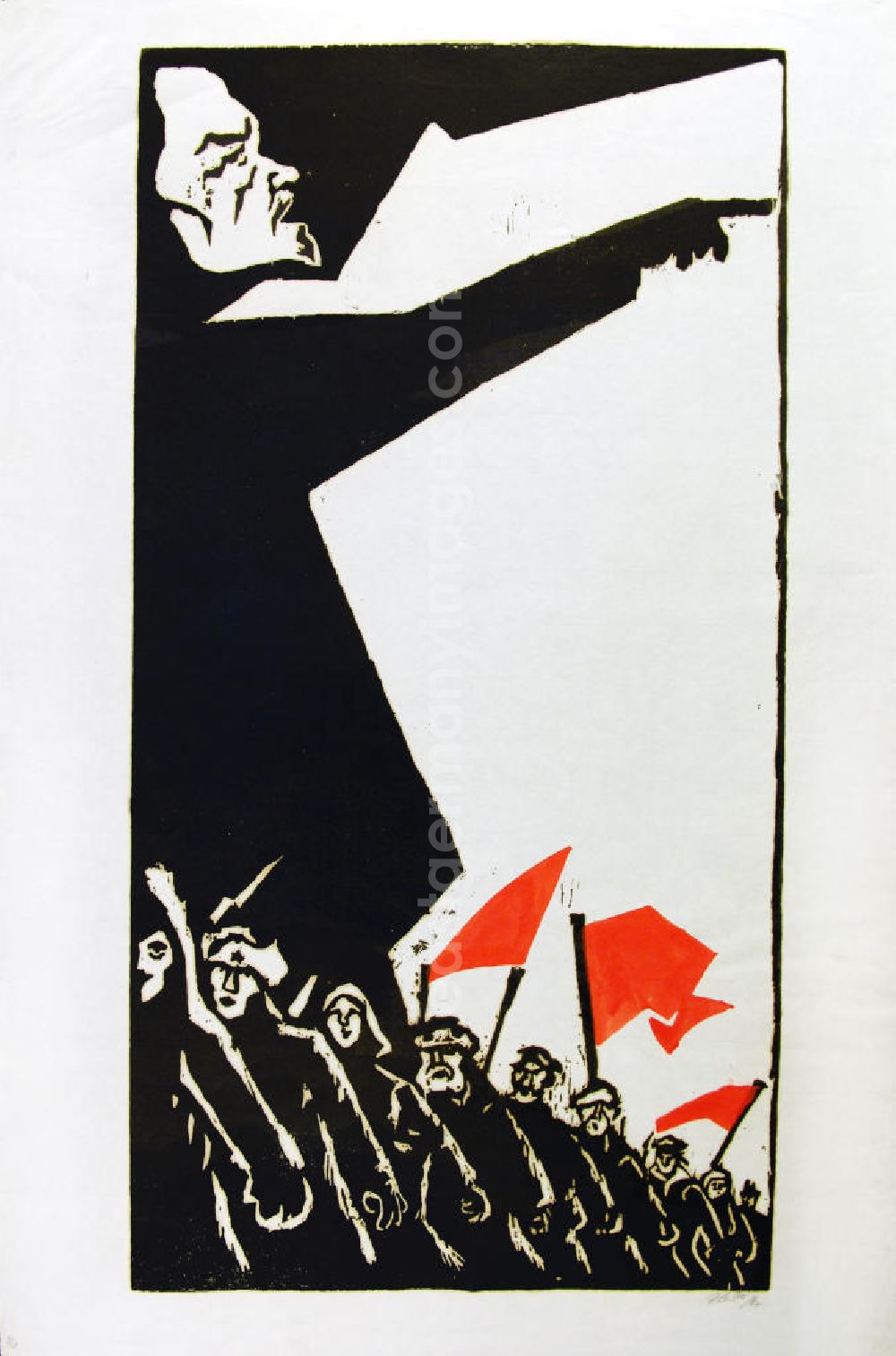 GDR picture archive: Berlin - Grafik von Herbert Sandberg Lenin aus dem Jahr 1967, 45,0x84,6cm Holzschnitt und farbiger Schablonendruck, handsigniert, 9/2
