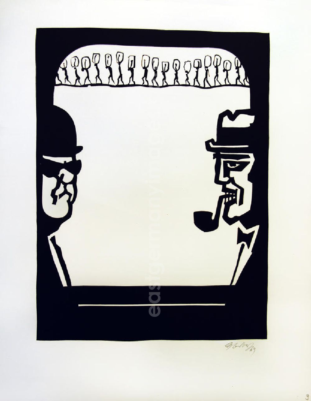 GDR picture archive: Berlin - Grafik von Herbert Sandberg Motiv 10 aus dem Zyklus Bilder zum Kommunistischen Manifest aus den Jahren 1967-72 mit 3