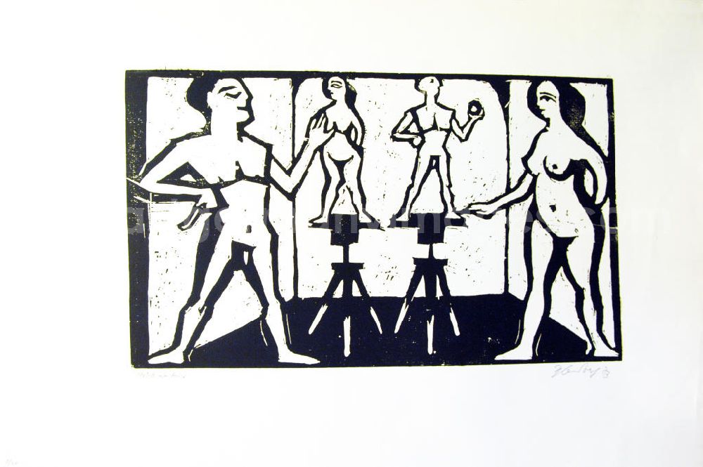 GDR picture archive: Berlin - Grafik von Herbert Sandberg Movell ist teuer aus dem Jahr 1973, 43,7x25,8cm Holzschnitt, handsigniert, 1/2
