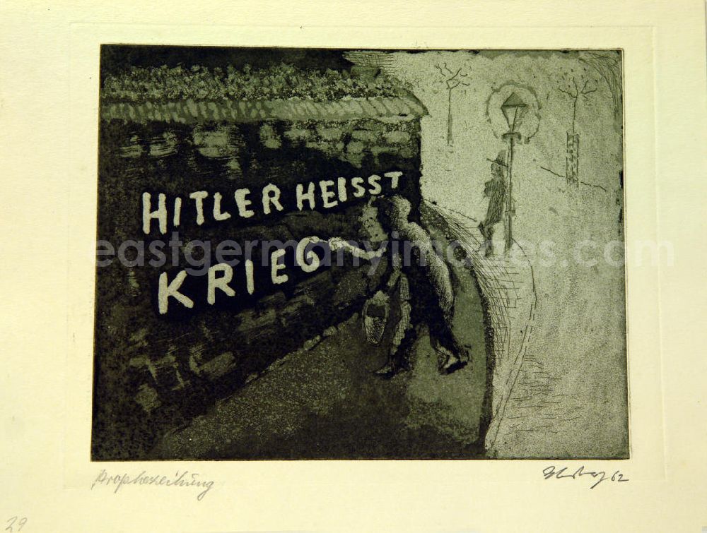 GDR picture archive: Berlin - Grafik von Herbert Sandberg 29 Prophezeiung aus dem Zyklus Der Weg mit 7