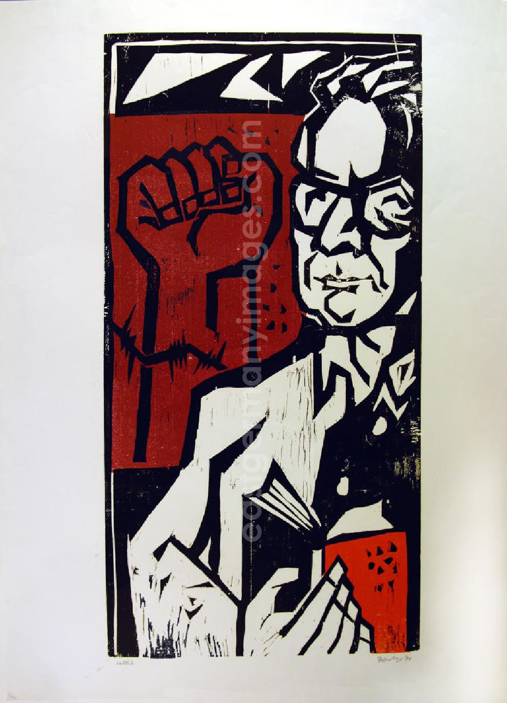 Berlin: Grafik von Herbert Sandberg Selbst aus dem Jahr 1976, 44,0x84,5cm Farbholzschnitt, handsigniert, 3/1