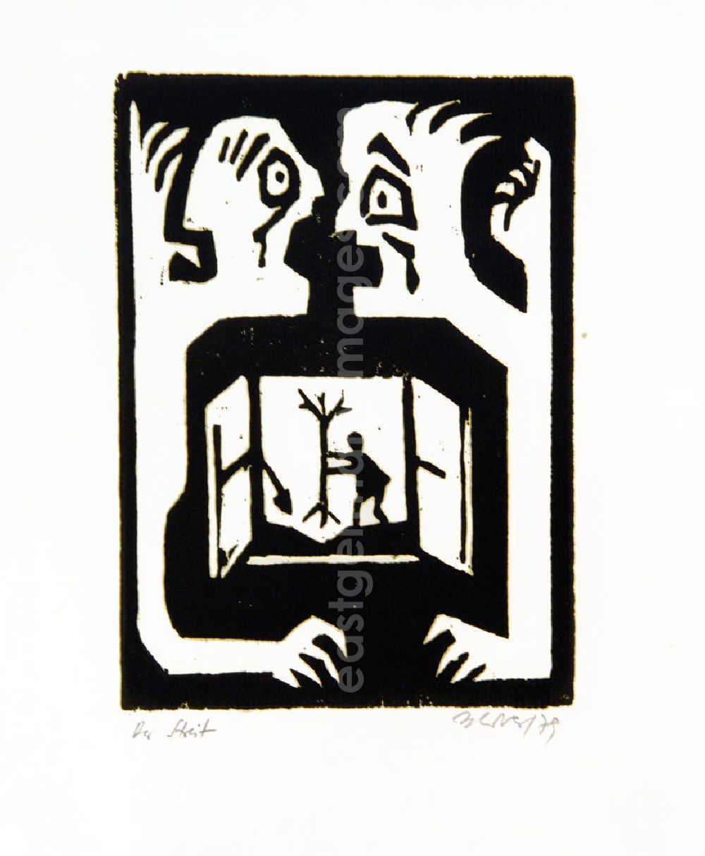 Berlin: Grafik von Herbert Sandberg Der Streit aus dem Jahr 1979, 15,0x20,6cm Holzschnitt, handsigniert, 4/3