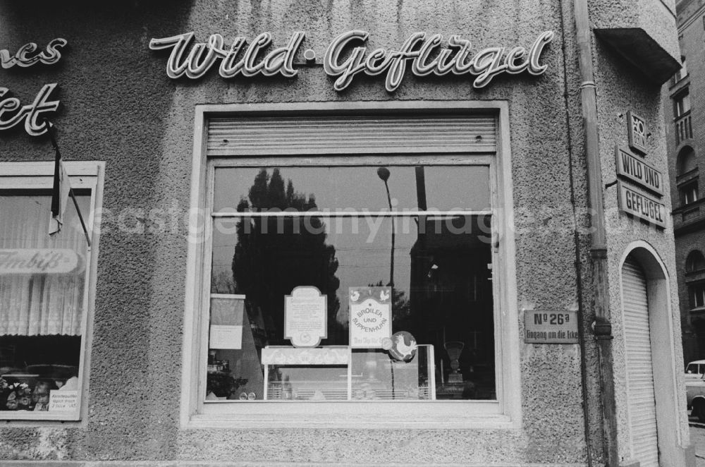 GDR picture archive: Berlin - House front and Shopwindow for ferocious and poultry retail store in the borough Berlin-Pankow or Prenzlauer Berg