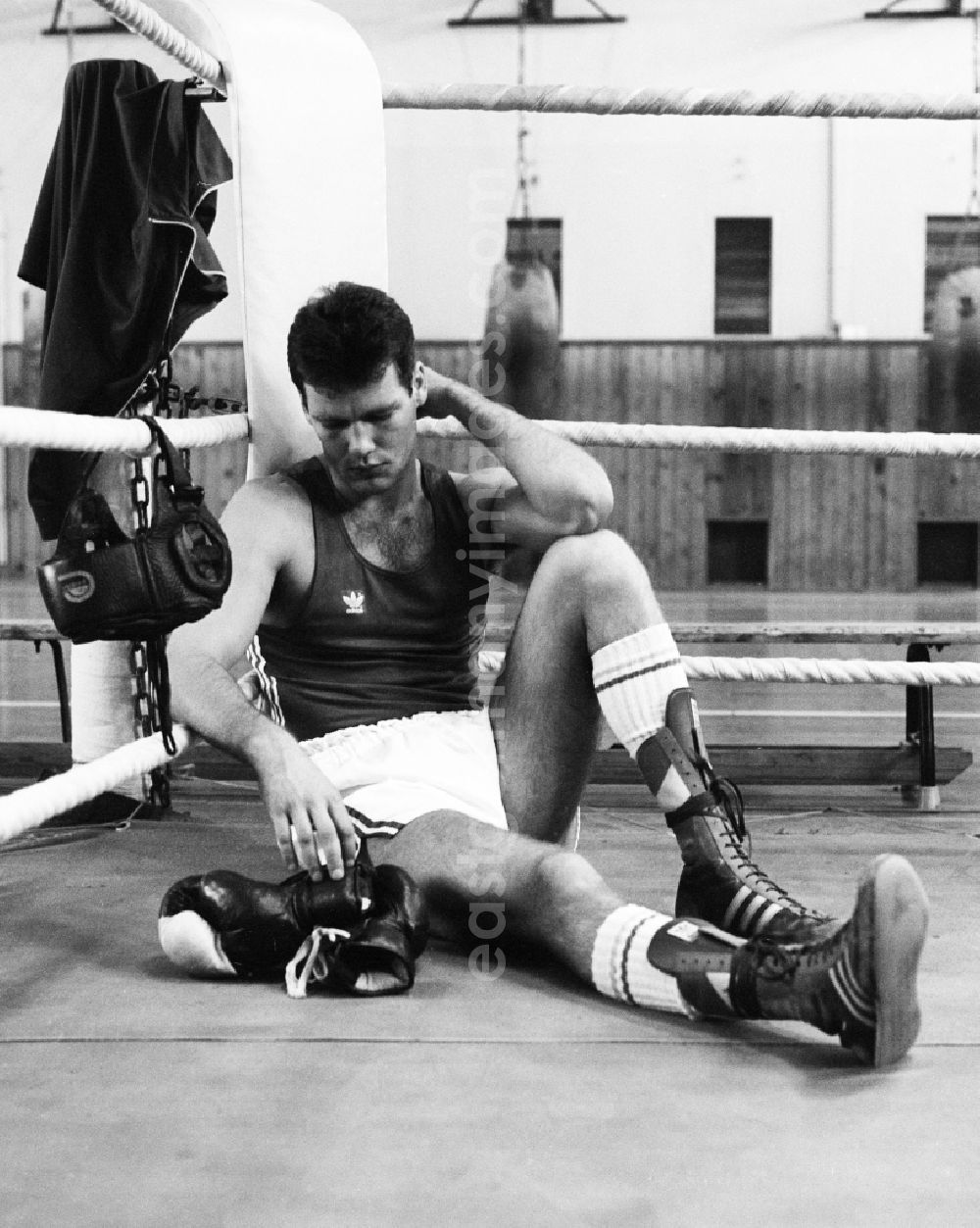 GDR photo archive: Frankfurt (Oder) - Henry Maske is a retired German boxer in cruiser weight. Here at a daily boxing training at ASK Frankfurt / Oder in Brandenburg